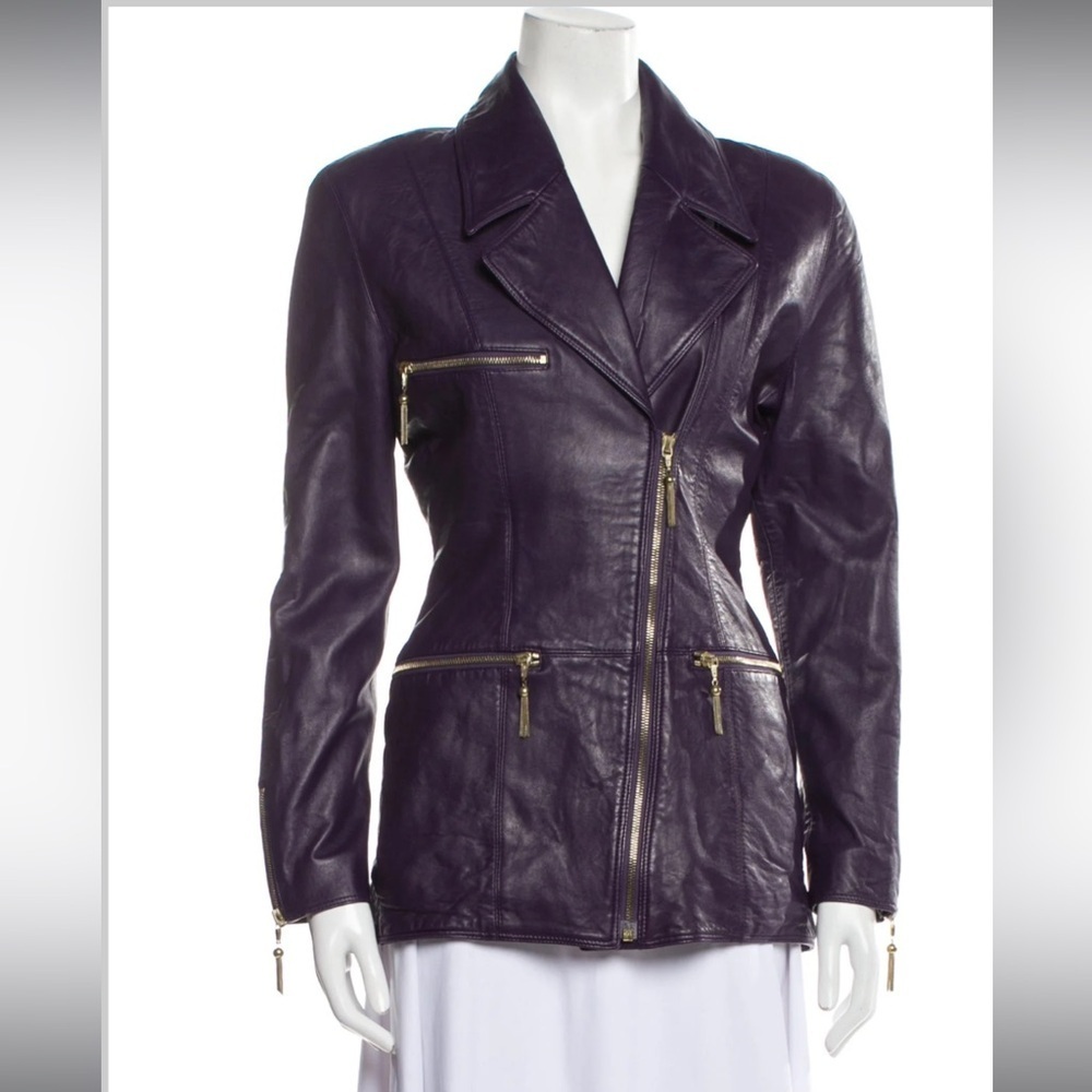 North Beach Leather Genuine Italian Lambskin Fitted Jacket Purple Women’s Small.